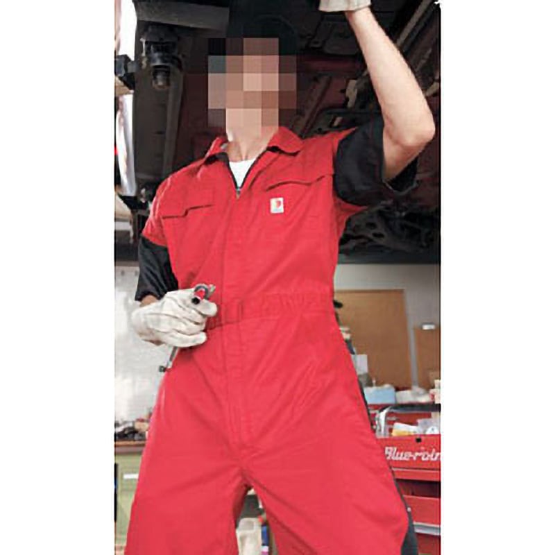 12-KM-257 Kansai Uniform KM-257 半袖ツナギ服 AUTO-BI(山田辰) レッド色 サイズM袖丈24cm