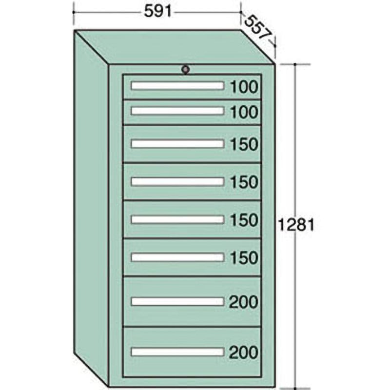5-1205 軽量キャビネット 大阪製罐 グリーン 最大積載量600kg 引出し数8 外寸法591×557×1281mm