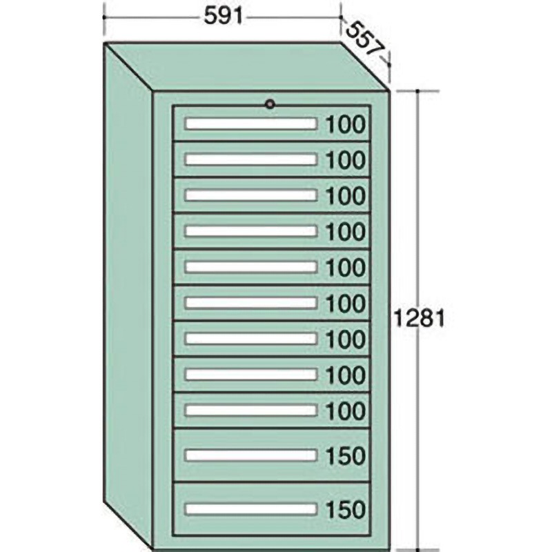 5-1216(5-1200E) 軽量キャビネット 大阪製罐 グリーン 最大積載量600kg 引出し数11 外寸法591×557×1281mm