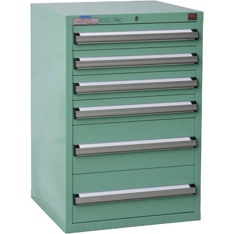 5-807 軽量キャビネット 大阪製罐 グリーン 最大積載量400kg 引出し数6 外寸法591×557×881mm