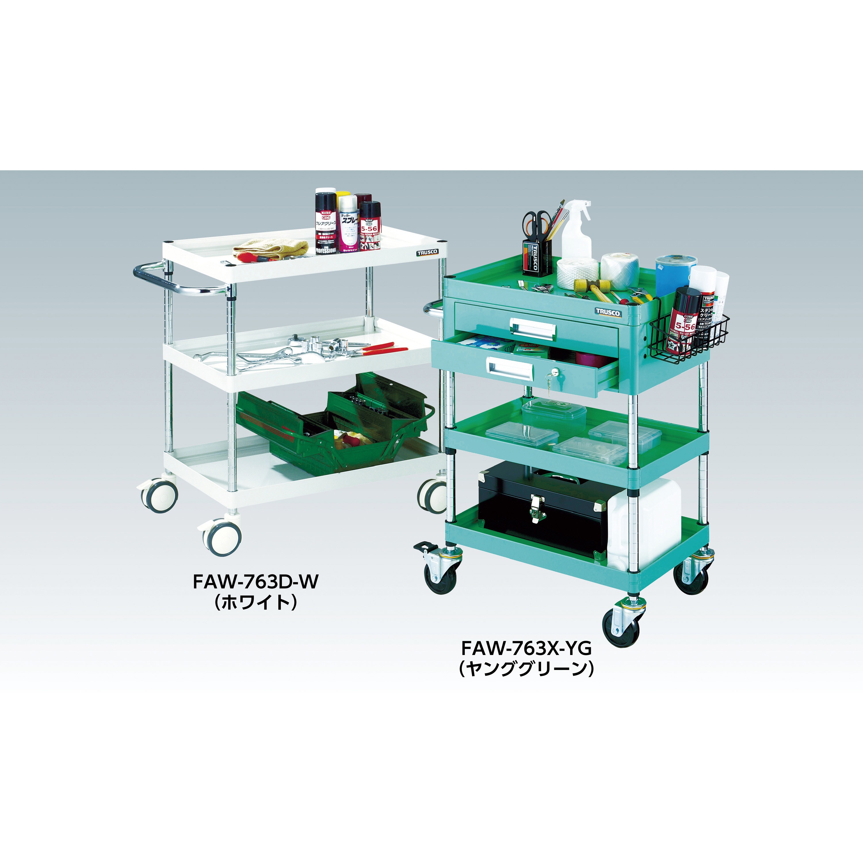 ごぉるでんうさこ FAW-662Z-W ファルコンワゴン 1段浅引出付 ゴム車輪 1台 TRUSCO