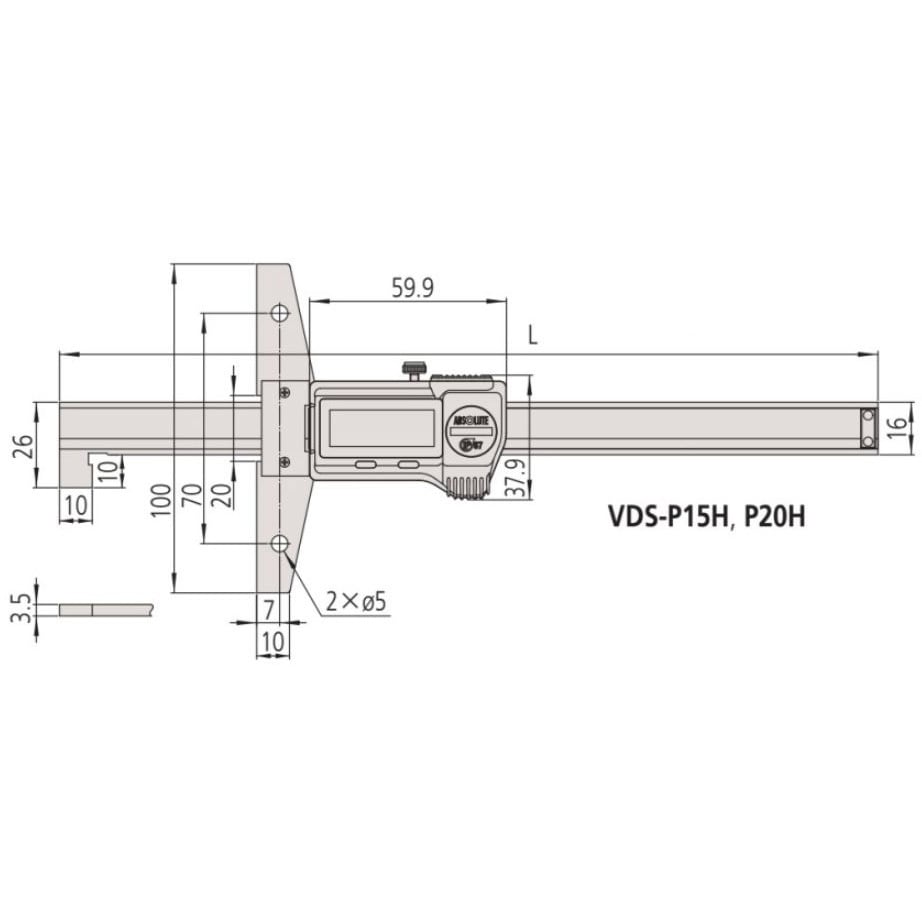 VDS-P15H フック付ABSデジマチックデプスゲージ ミツトヨ(Mitutoyo) 571シリーズ 最小表示量0.01mm - 【通販モノタロウ】