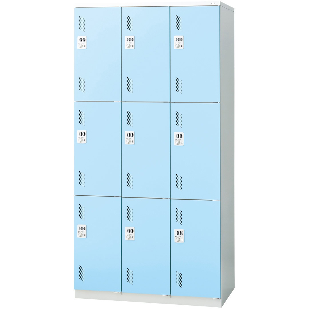 LZ-9D LB LZ 更衣ロッカー(ダイヤル錠) プラス[家具] 組立・設置・取付 ライトブルー色 9人用 3連3段   LZ-9D LB