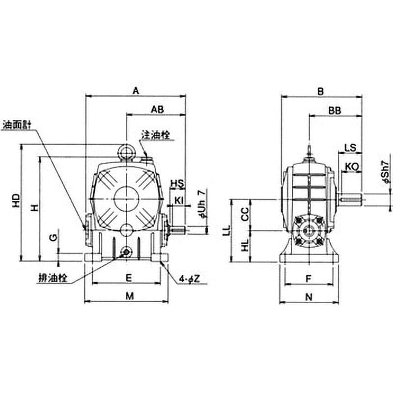 一段ウォーム減速機(中実軸)Sシリーズ B50型 脚取付 右側 B 50R 50