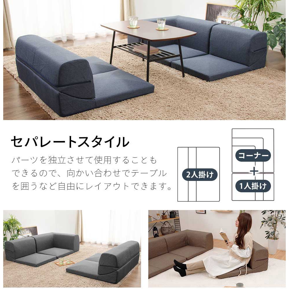 A573b-612DBL カバーが洗えるフロアソファ3点セット IMONIA セルタン