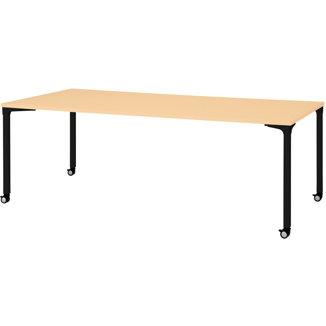 NN-2110PKR WM/BK 会議テーブル ロンナ 4本脚キャスタータイプ(組立サービスなし) プラス[家具] ホワイトメープル 長方形 ブラック (配線孔)なし 高さ720mm幅2100mm奥行1000mm