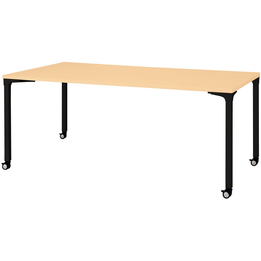 NN-1809PKR WM/BK 会議テーブル ロンナ 4本脚キャスタータイプ(組立サービスなし) プラス[家具] ホワイトメープル 長方形 ブラック (配線孔)なし 高さ720mm幅1800mm奥行900mm