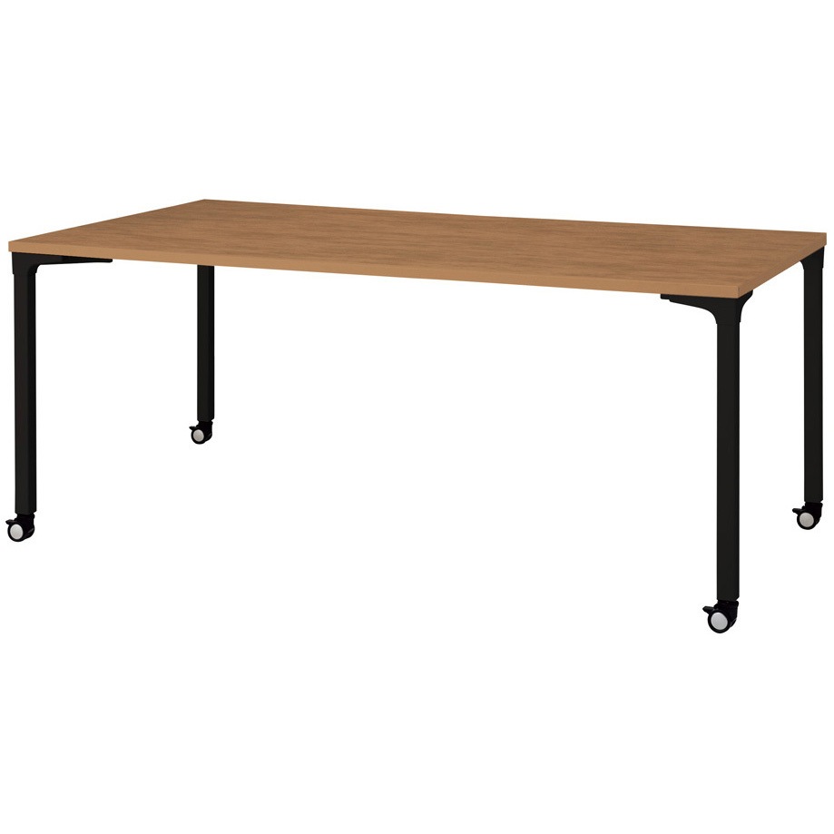 NN-1809PKR T2/BK 会議テーブル ロンナ 4本脚キャスタータイプ(組立サービスなし) プラス[家具] ミディアムウッド 長方形 ブラック (配線孔)なし 高さ720mm幅1800mm奥行900mm