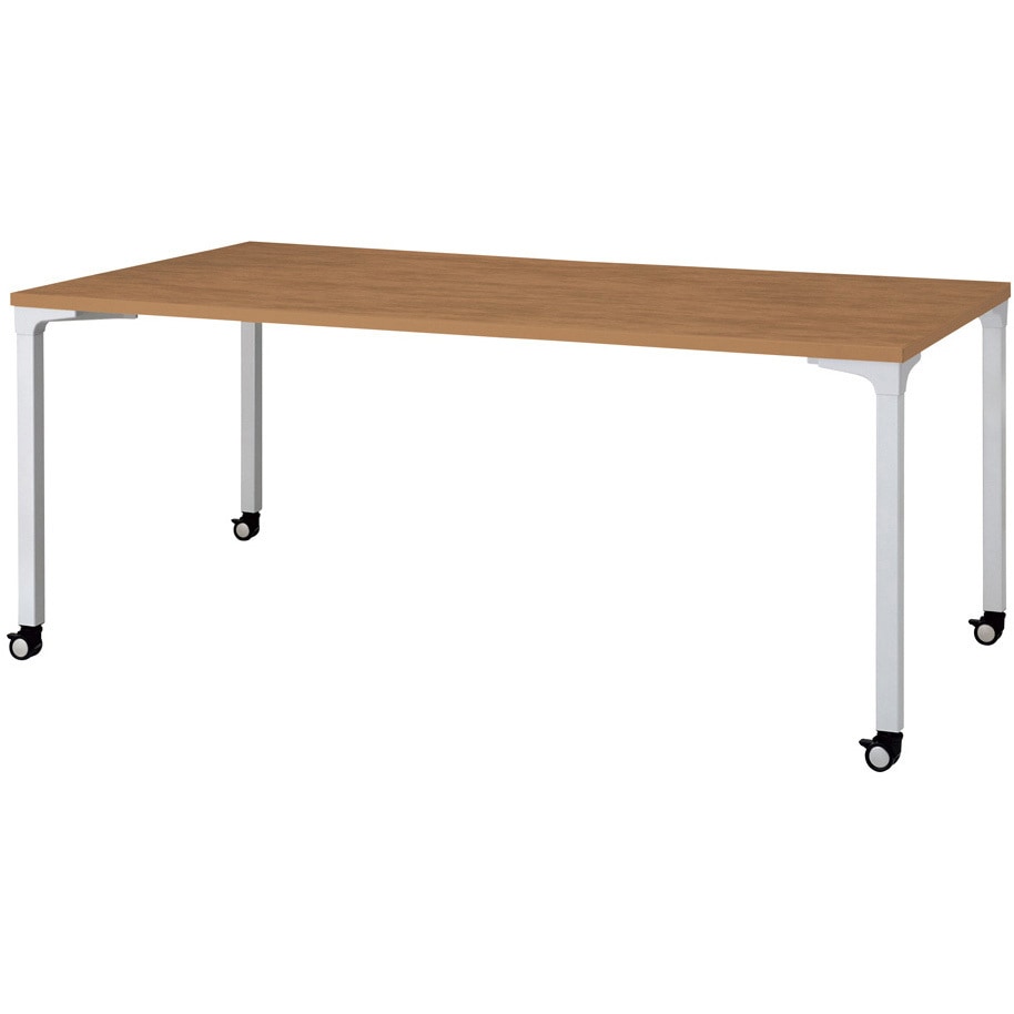 NN-1809PKR T2/M4 会議テーブル ロンナ 4本脚キャスタータイプ(組立サービスなし) プラス[家具] ミディアムウッド 長方形 シルバー (配線孔)なし 高さ720mm幅1800mm奥行900mm