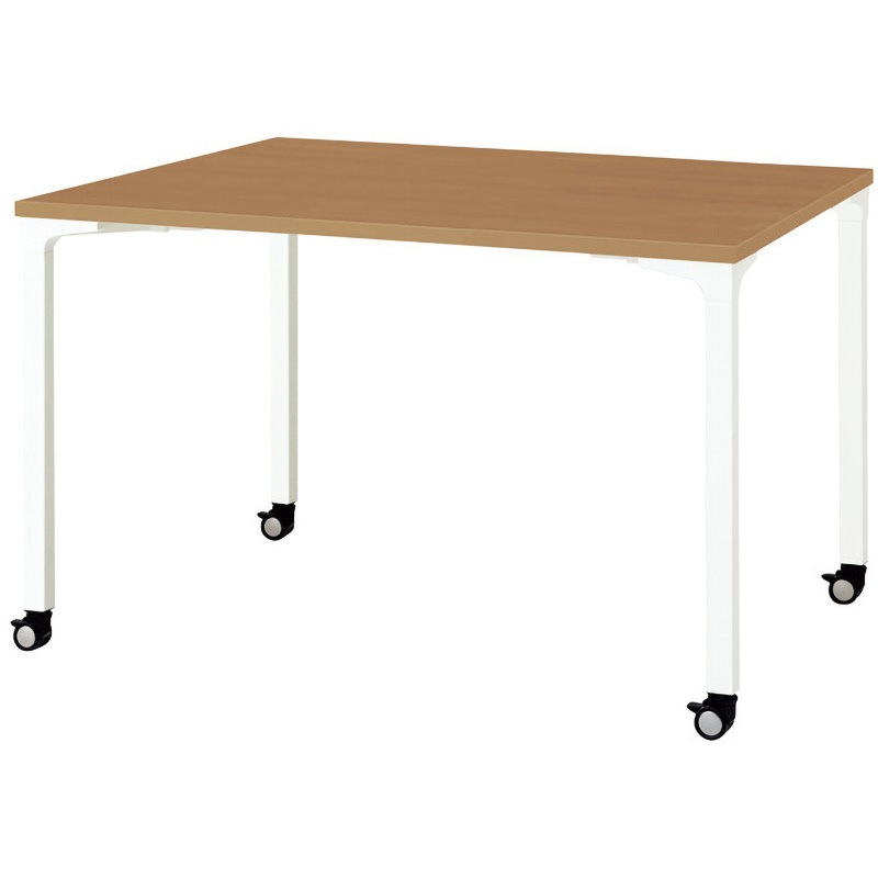 NN-1209PKR T2/W4 会議テーブル ロンナ 4本脚キャスタータイプ(組立サービスなし) プラス[家具] ミディアムウッド 長方形 ホワイト (配線孔)なし 高さ720mm幅1200mm奥行900mm