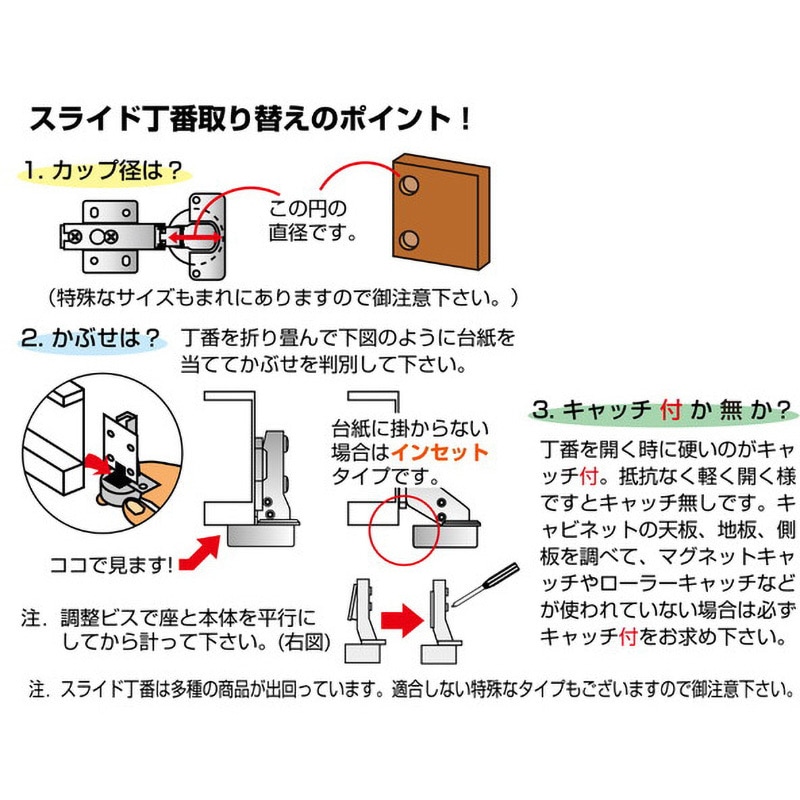 W202-BF スライド蝶番C ハイロジック キャッチ付仕様 W202-BF - 【通販