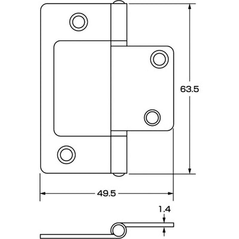 26037 フラッシュ蝶番 ハイロジック 材質:鉄 横49.5mm長さ64mm 1袋(2枚
