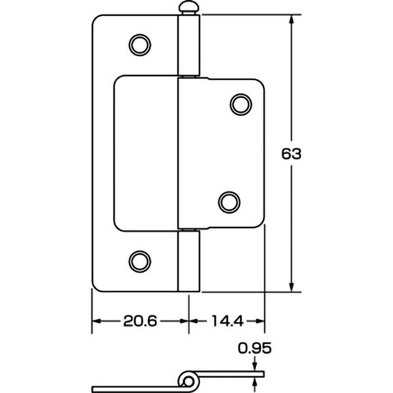 P-663 フラッシュ蝶番 ハイロジック 材質:鉄 幅35mm長さ64mm 1袋(2枚