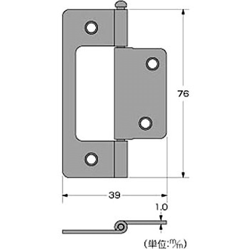 P-662 フラッシュ蝶番 ウルミ ハイロジック 材質:鉄 幅39mm長さ76mm 1