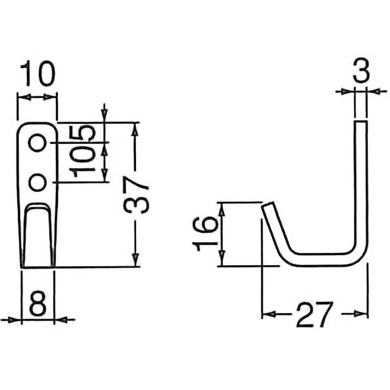 FF-002 ステンレス角型Jフック シロクマ 耐荷重10kg 奥行27mm高さ37mm