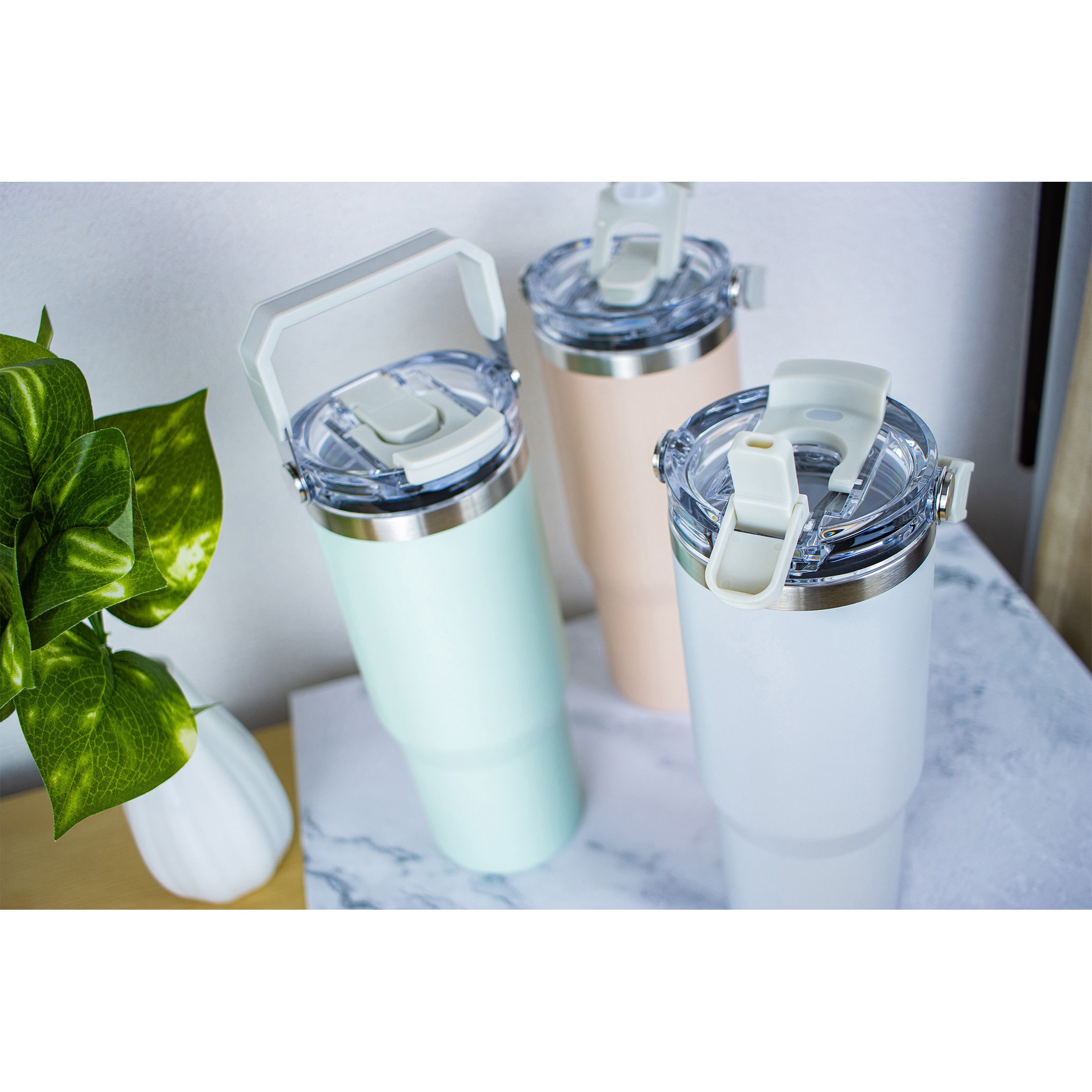 411699 ensemble ストロー付2WAYタンブラー 900ml リビング ピンク色 1