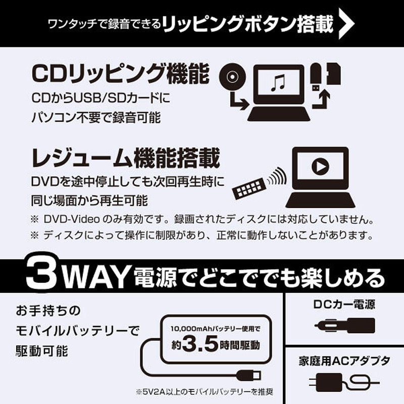 TMB-140C(B) ポータブル ブルーレイプレーヤー 車載用ケース付き 1台