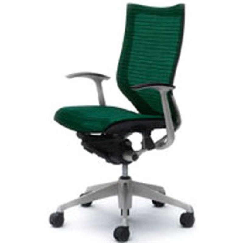 CP45CR-FEH5 オフィスシーティング バロン 固定肘 ハイバック 背スタンダードメッシュ オカムラ(岡村製作所) 肘掛あり ダークグリーン色   CP45CR-FEH5