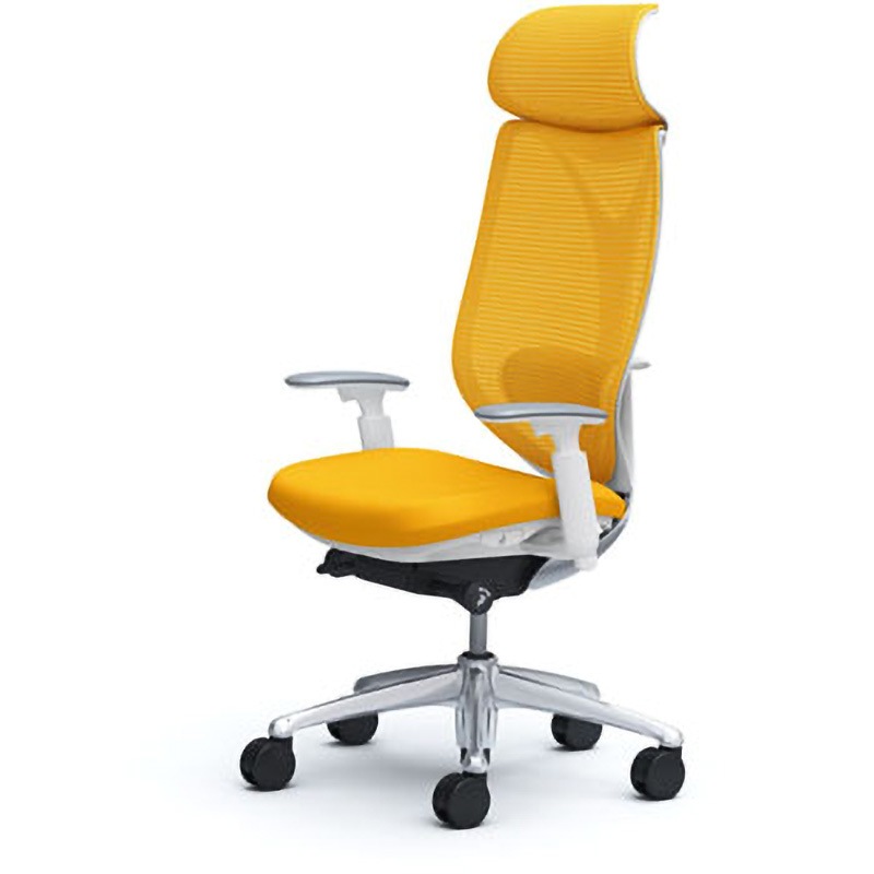 C855BY-FSY6 オフィスシーティング サブリナ スタンダード 可動肘 エクストラハイバック オカムラ(岡村製作所) 肘掛あり メッシュタイプ ホワイト マンゴーイエロー色   C855BY-FSY6