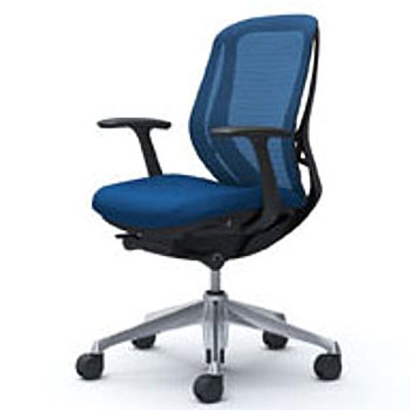 C641BR-FMP3 オフィスシーティング シルフィ 固定肘 ローバック 背メッシュ 五本脚 オカムラ(岡村製作所) 肘掛あり ミディアムブルー色   C641BR-FMP3