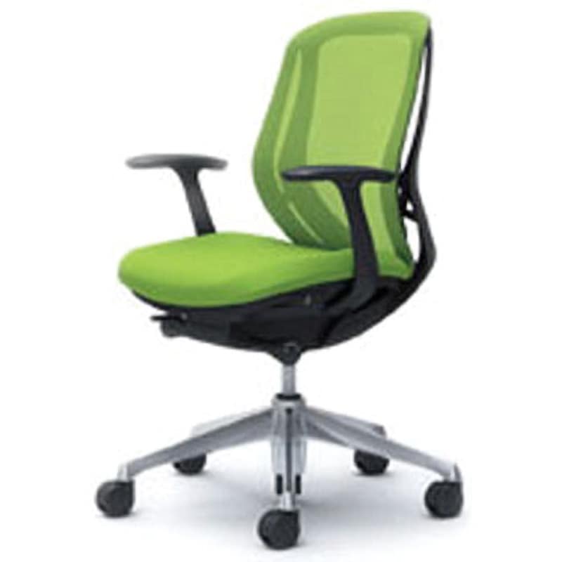 C641BR-FMP5 オフィスシーティング シルフィ 固定肘 ローバック 背メッシュ 五本脚 オカムラ(岡村製作所) 肘掛あり ライムグリーン色   C641BR-FMP5