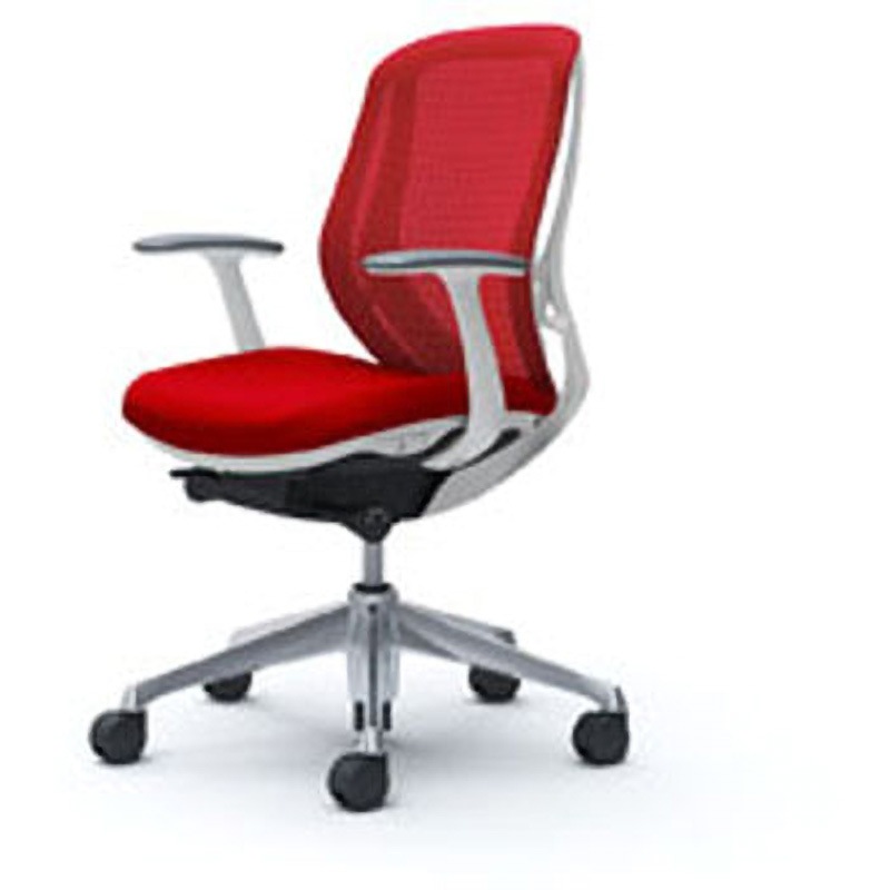 C641BW-FMP9 オフィスシーティング シルフィ 固定肘 ローバック 背メッシュ 五本脚 オカムラ(岡村製作所) 肘掛あり レッド色   C641BW-FMP9