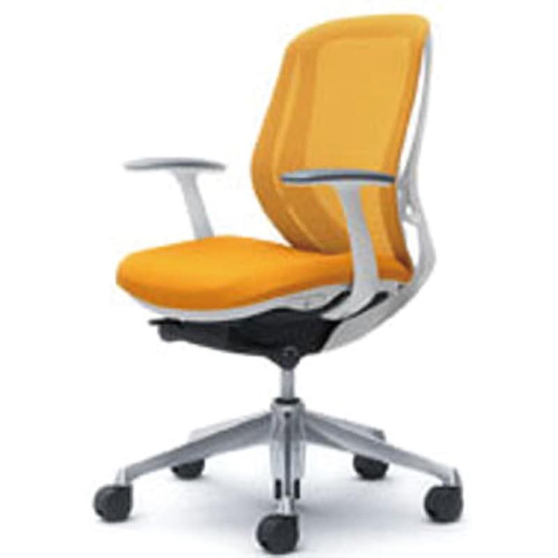 C641BW-FMR8 オフィスシーティング シルフィ 固定肘 ローバック 背メッシュ 五本脚 オカムラ(岡村製作所) 肘掛あり オレンジ色   C641BW-FMR8