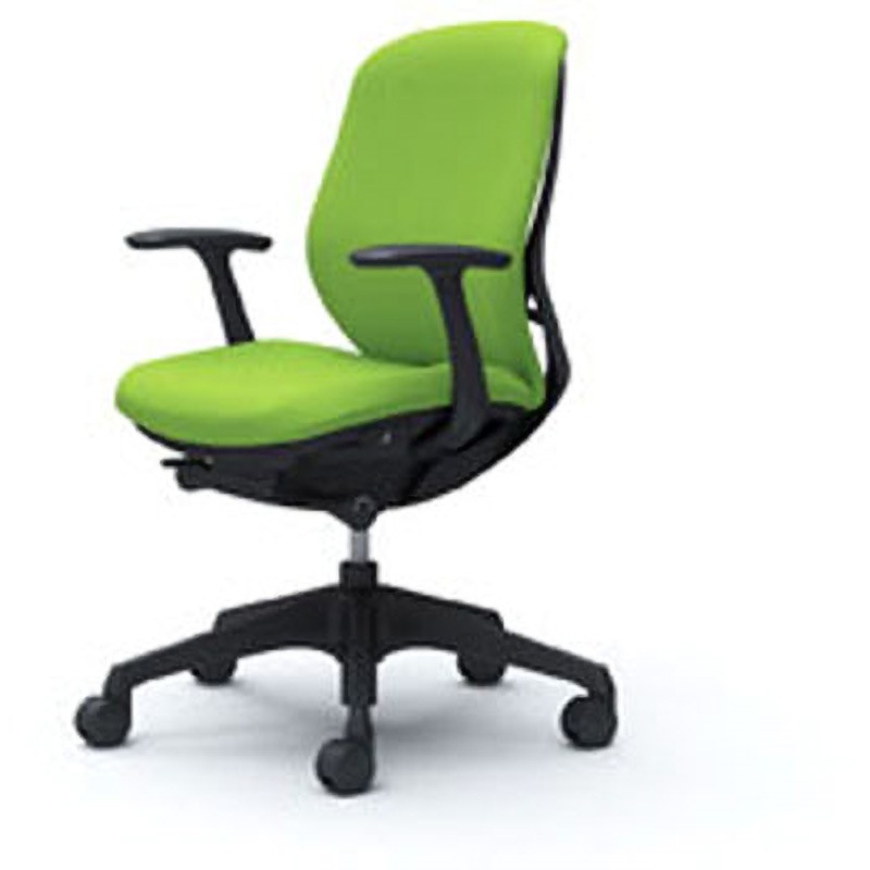C643XR-FSF5 オフィスシーティング シルフィ 固定肘 ローバック 背クッション 五本脚 オカムラ(岡村製作所) キャスターあり ライムグリーン色 ブラック 幅482mm奥行582mm高さ845mm  C643XR-FSF5