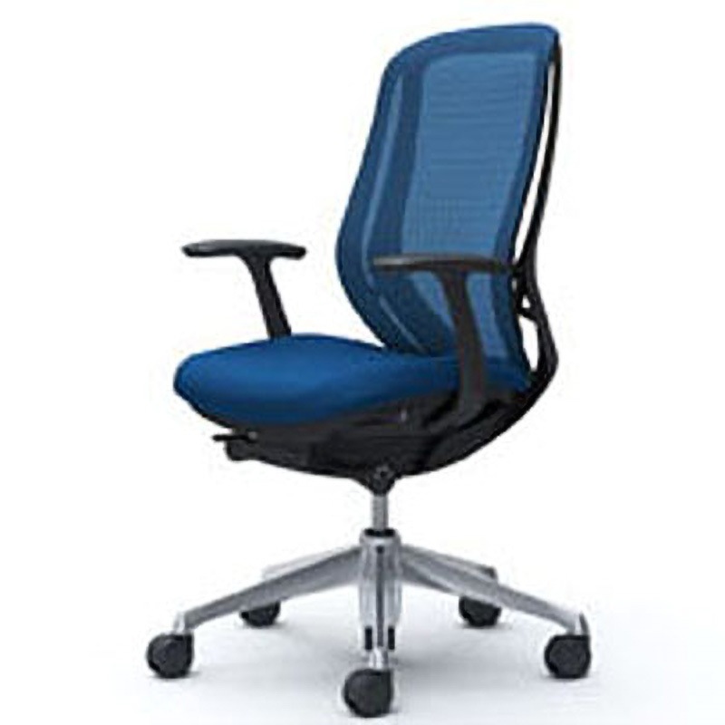 C645BR-FMP3 オフィスシーティング シルフィ 固定肘 ハイバック 背メッシュ 五本脚 オカムラ(岡村製作所) 肘掛あり ミディアムブルー色   C645BR-FMP3