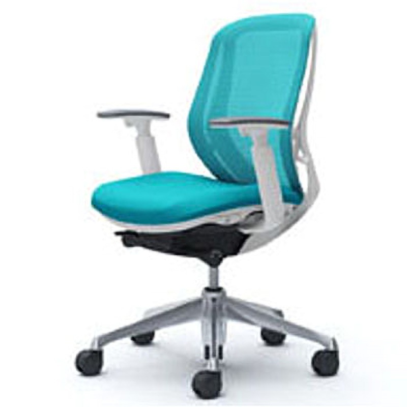 C681BW-FMR6 オフィスシーティング シルフィ 可動肘 ローバック 背メッシュ 五本脚 オカムラ(岡村製作所) 肘掛あり ブルーグリーン色   C681BW-FMR6