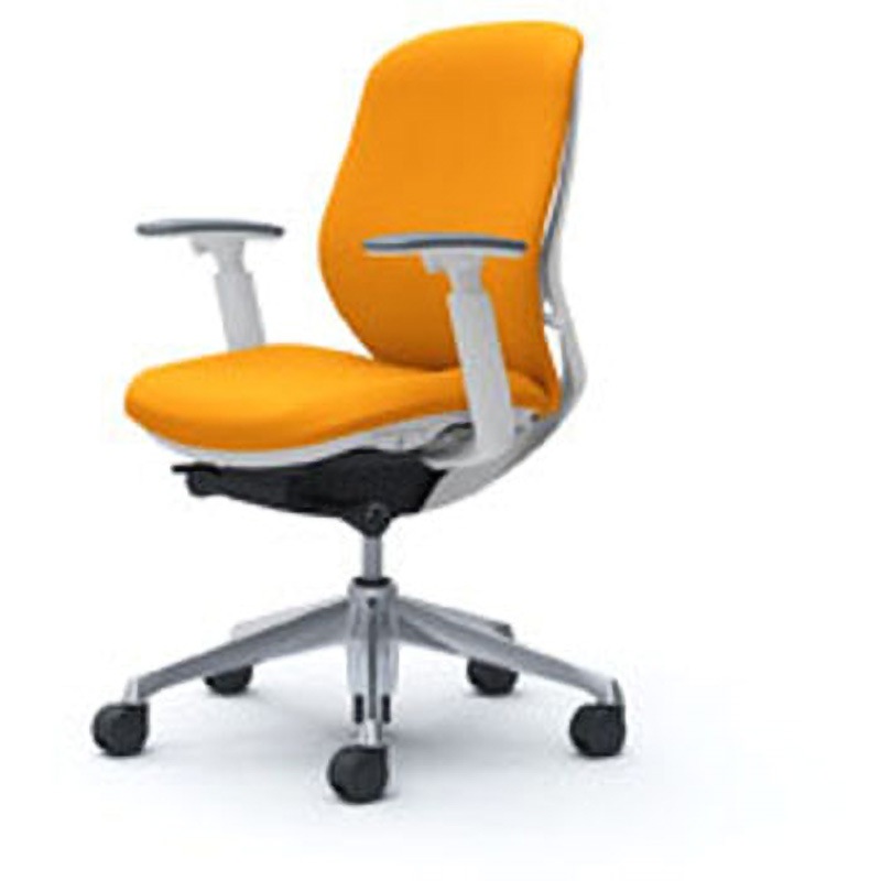 C683BW-FSG8 オフィスシーティング シルフィ 可動肘 ローバック 背クッション 五本脚 オカムラ(岡村製作所) キャスターあり オレンジ色 ホワイト 幅482mm奥行582mm高さ920mm  C683BW-FSG8