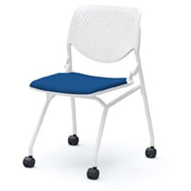 81S1AY-FSF3 ミーティングチェア ルナ 4本脚 オカムラ(岡村製作所) ミディアムブルー キャスターあり ポリプロピレン樹脂 高さ820mm幅560mm奥行560mm  81S1AY-FSF3