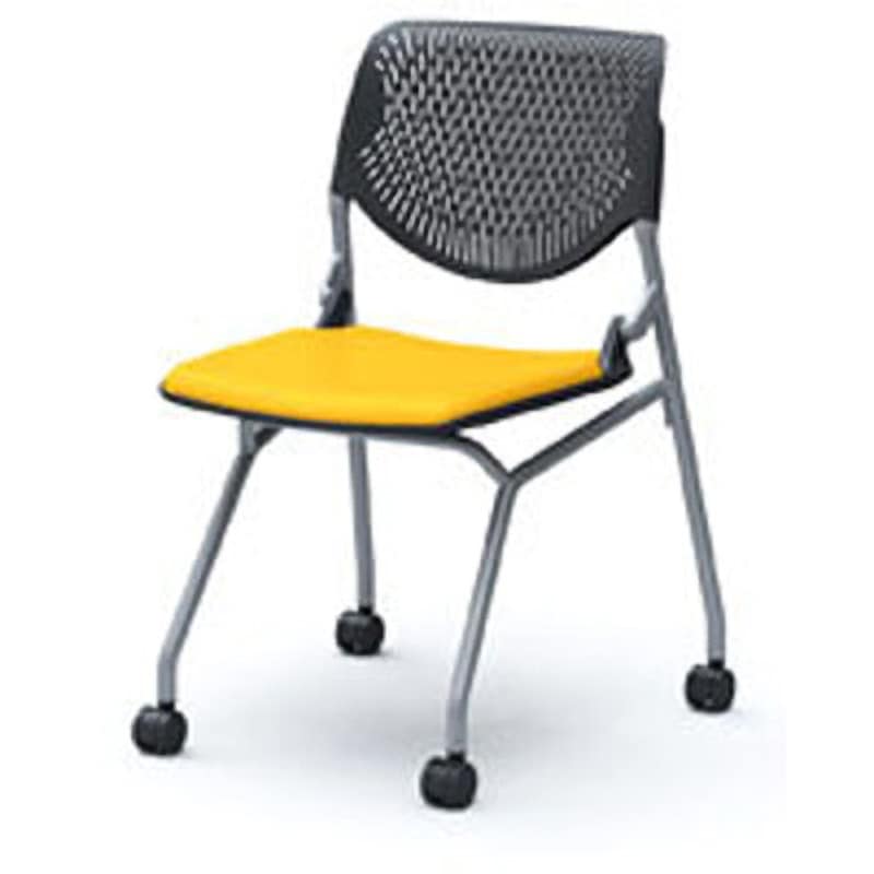 81S1CA-PD33 ミーティングチェア ルナ 4本脚 オカムラ(岡村製作所) イエロー キャスターあり ポリプロピレン樹脂 高さ820mm幅560mm奥行560mm  81S1CA-PD33
