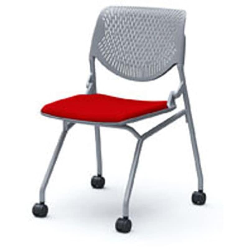 81S1BA-FSF9 ミーティングチェア ルナ 4本脚 オカムラ(岡村製作所) シルバー レッド 質量6.2kg 寸法560×560×440(SH)・820mm  81S1BA-FSF9