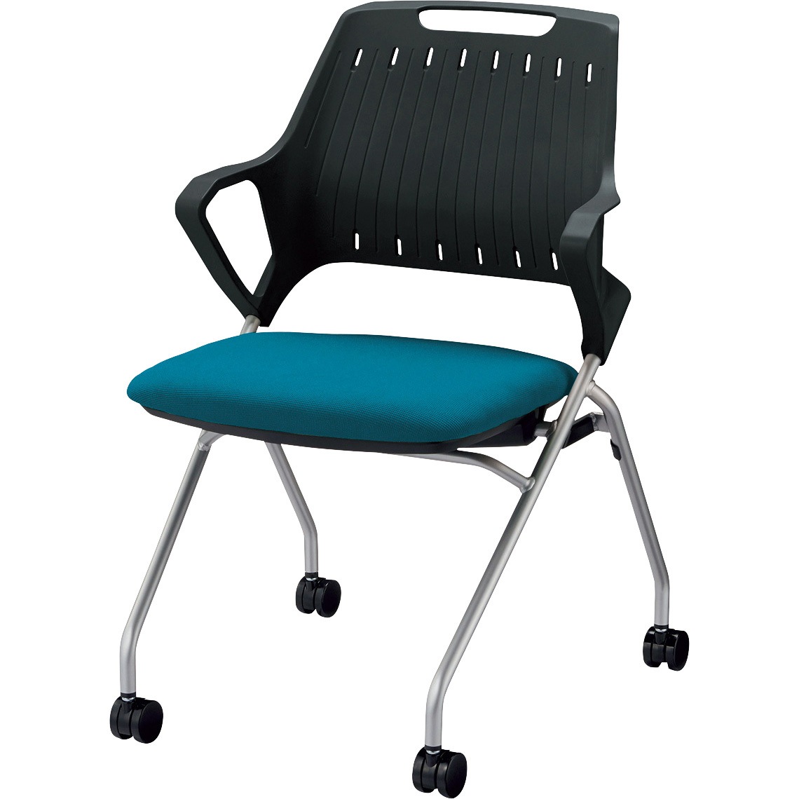 No.3980NF-K ミーティング用チェアー(レピス) LION (ライオン事務器) ターコイズブルー色 塗装脚・肘付 質量7.1kg 幅545mm奥行574mm高さ802mm
