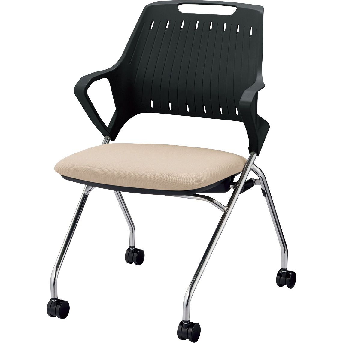 No.3990NF-K ミーティング用チェアー(レピス) LION (ライオン事務器) サンドベージュ色 メッキ脚・肘付 質量7.1kg 幅545mm奥行574mm高さ802mm