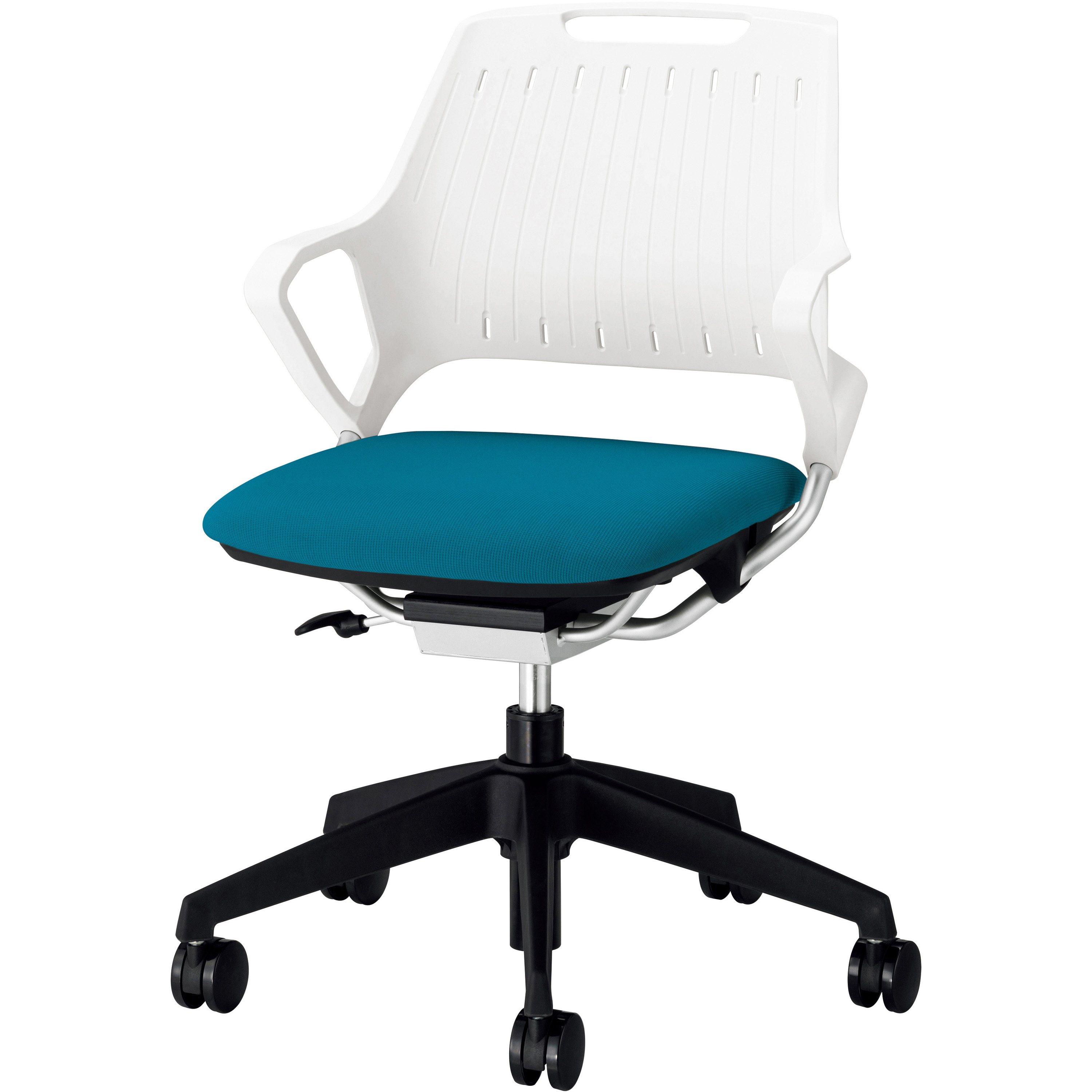 No.3960NF-W ミーティング用チェアー(レピス) LION (ライオン事務器) ターコイズブルー色 スタンダードタイプ・アルミ脚 質量8.7kg 幅630mm奥行545mm高さ800～890mm 38,987円