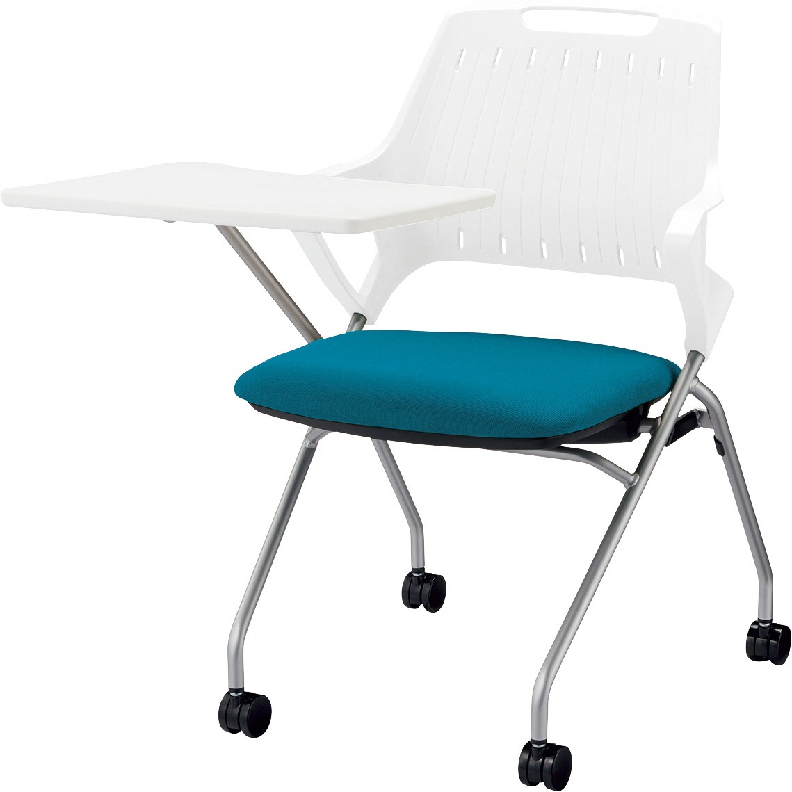 No.3981NF-W ミーティング用チェアー(レピス) LION (ライオン事務器) ターコイズブルー色 塗装脚・メモ台付 質量10.5kg 幅680mm奥行797mm高さ802mm