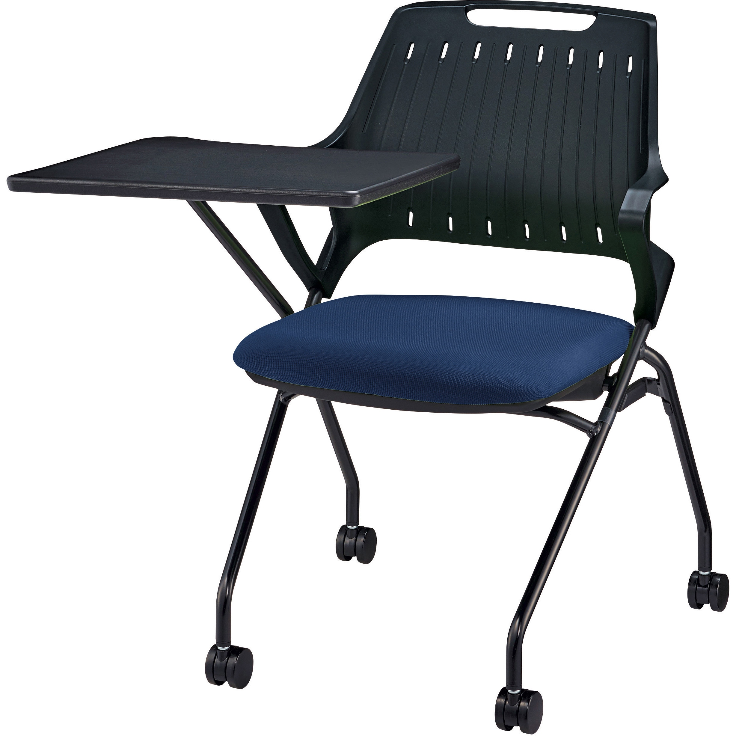 No.3986NF-K ミーティング用チェアー(レピス) LION (ライオン事務器) コズミックブルー色 塗装脚ブラック・メモ台付 質量10.5kg 幅685mm奥行810mm高さ792mm