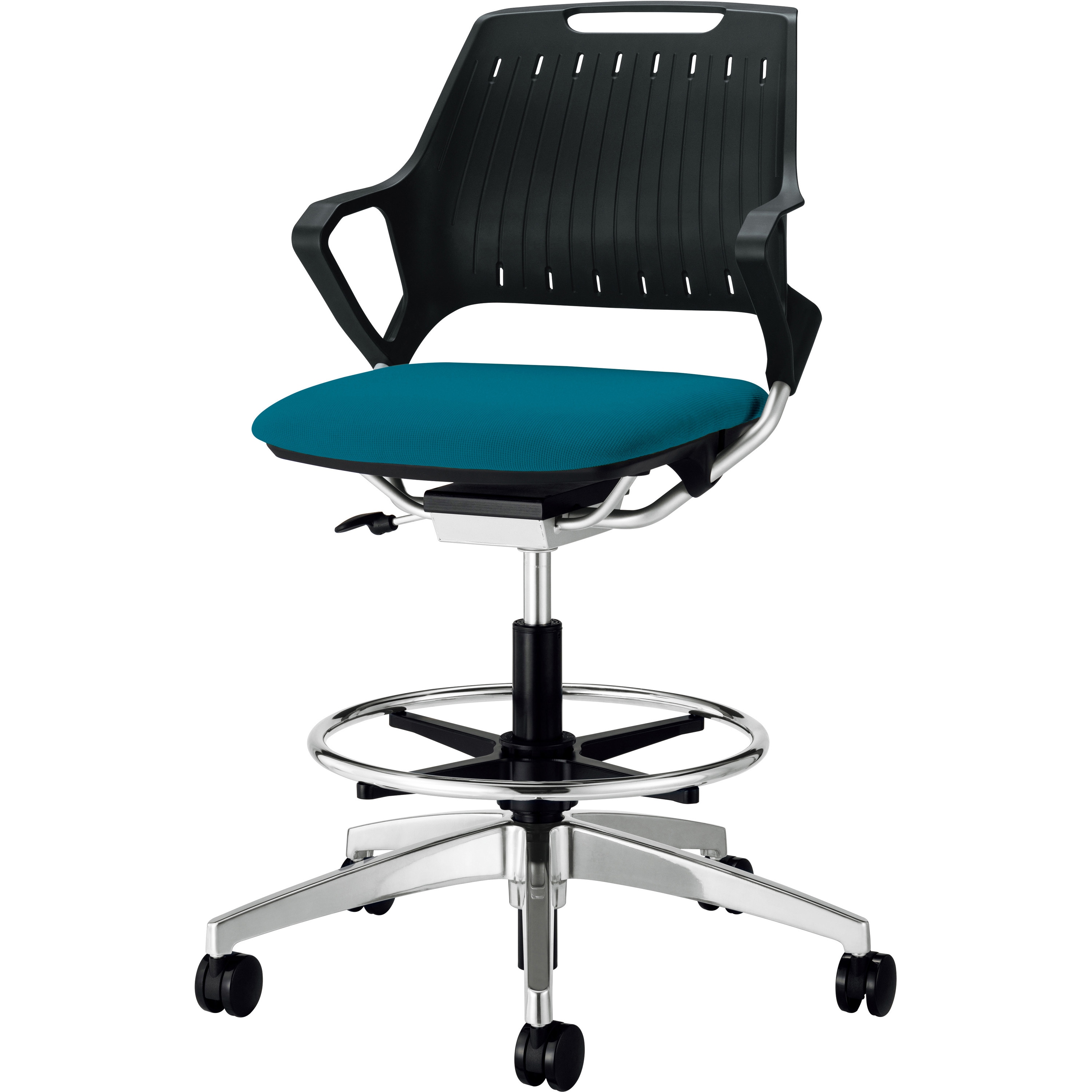 No.3972NF-K ミーティング用チェアー(レピス) LION (ライオン事務器) ターコイズブルー色 スタンダードタイプ・アルミ脚 質量11.3kg 幅680mm奥行545mm高さ956～1156mm