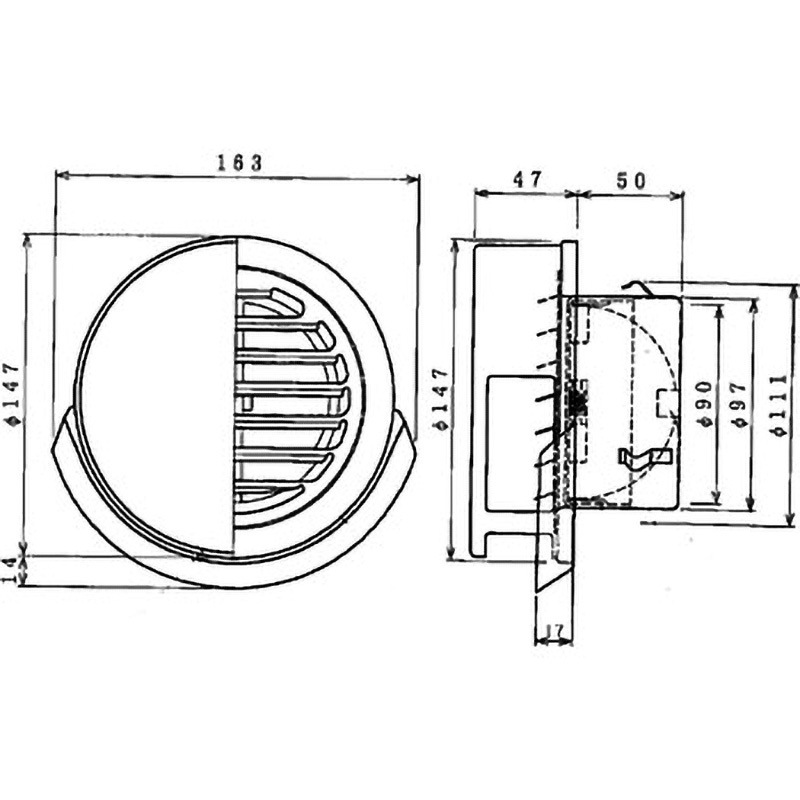 UK-FZEV100SFD-BK ステンレス製フラット型フード水切付ガラリ FD