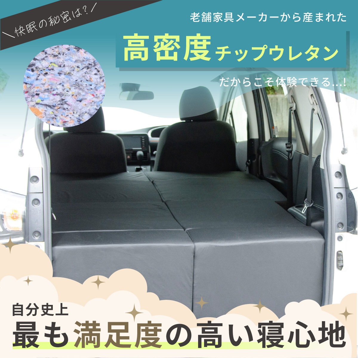 A1613a-2-a-602BK 車中泊座席シートフラットマット セルタン 全席用