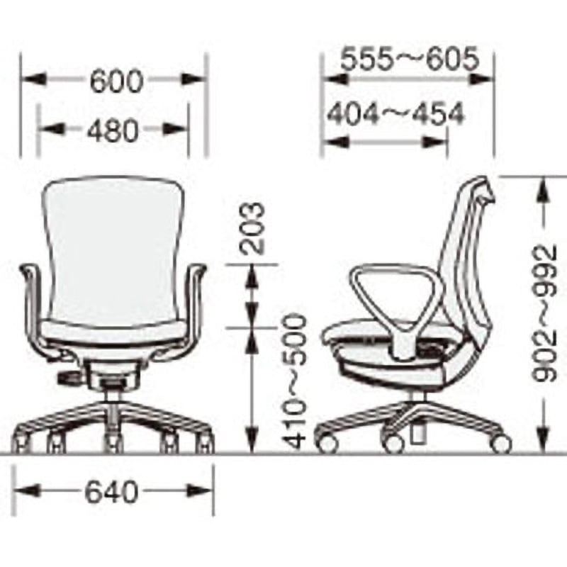 No.3511F-K(CB) オフィスチェアー バーサル LION (ライオン事務器) ミドルバック サークルアームタイプ ハンガーなし 肘掛あり 高さ902～992mm幅640mm奥行555～605mm 35,087円
