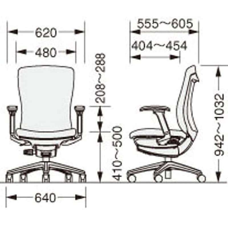 No.3522F-K(SB) オフィスチェアー バーサル LION (ライオン事務器) ハイバック フレキシブルアームタイプ ハンガーなし 肘掛あり 高さ942～1032mm幅640mm奥行555～605mm