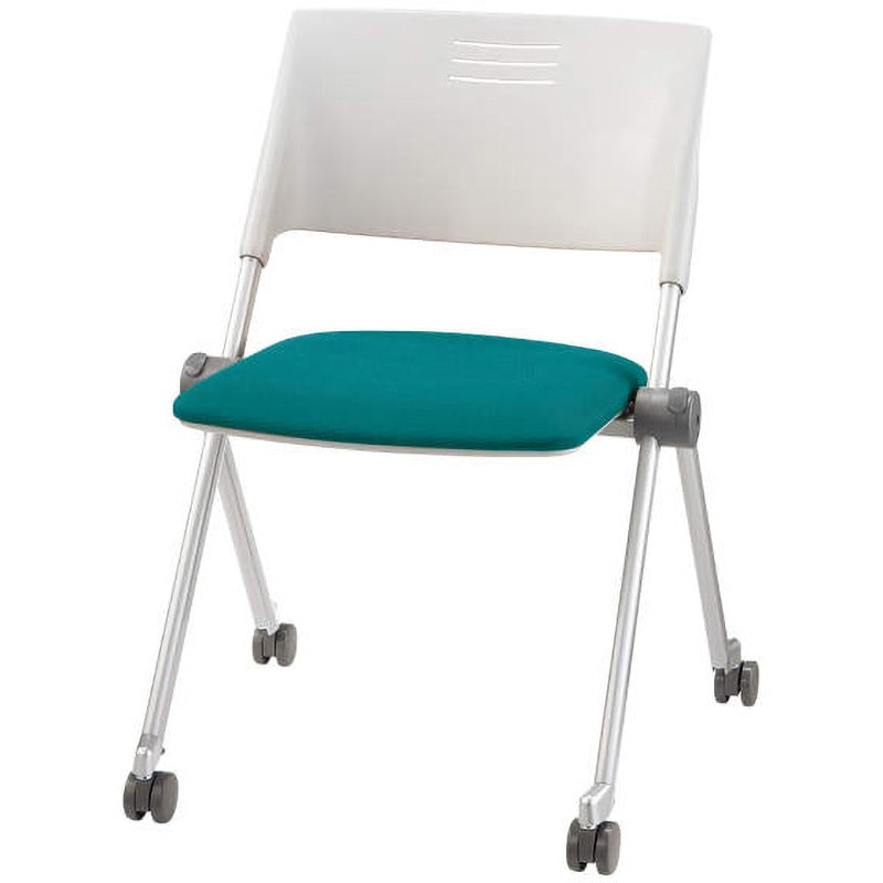 No.2810F チェアー LION (ライオン事務器) キャスターあり ティールグリーン色 スタッキング可・8脚 肘掛なし 高さ785mm幅580mm奥行555mm