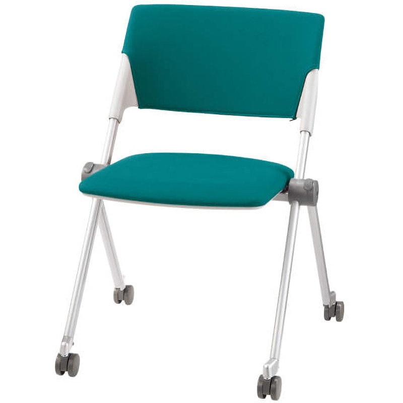 No.2815F チェアー LION (ライオン事務器) キャスターあり ティールグリーン色 スタッキング可・8脚 肘掛なし 高さ785mm幅580mm奥行555mm