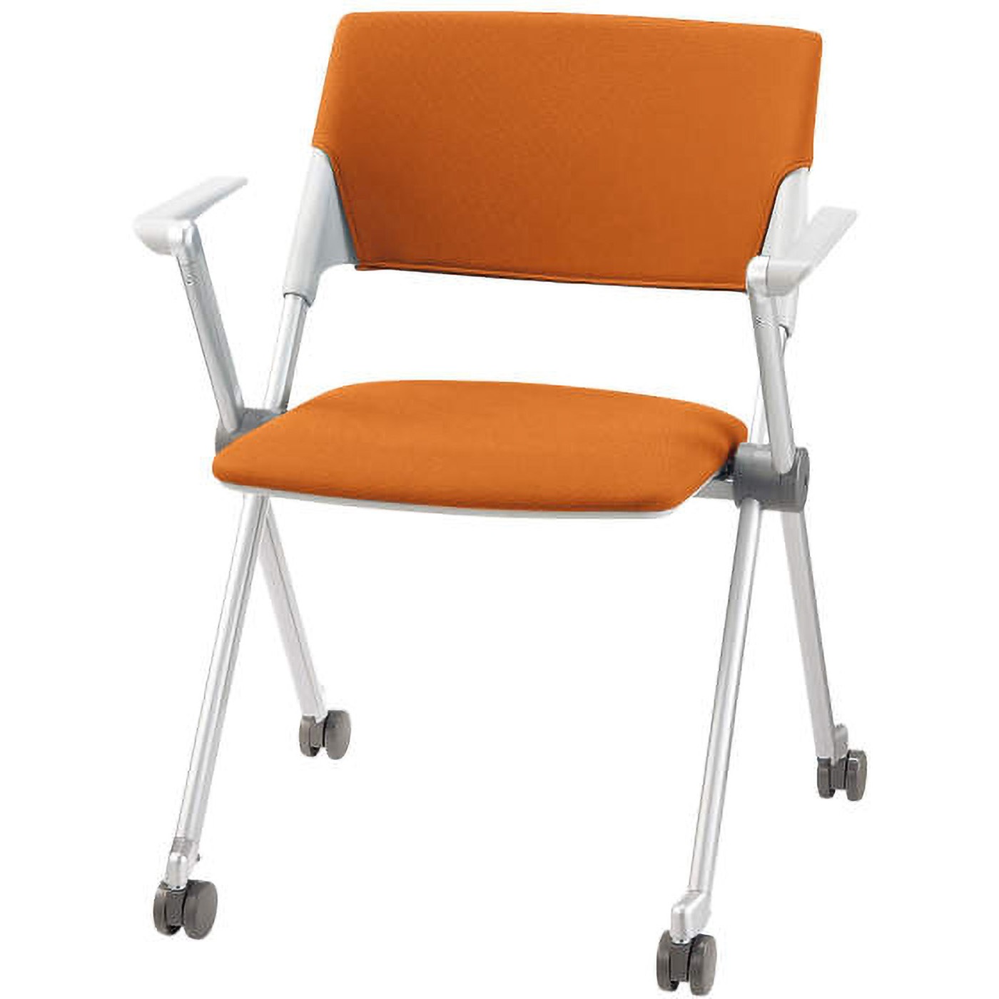 No.2816F チェアー LION (ライオン事務器) キャスターあり オータムリーフ スタッキング可・8脚 肘掛あり メモ台なし