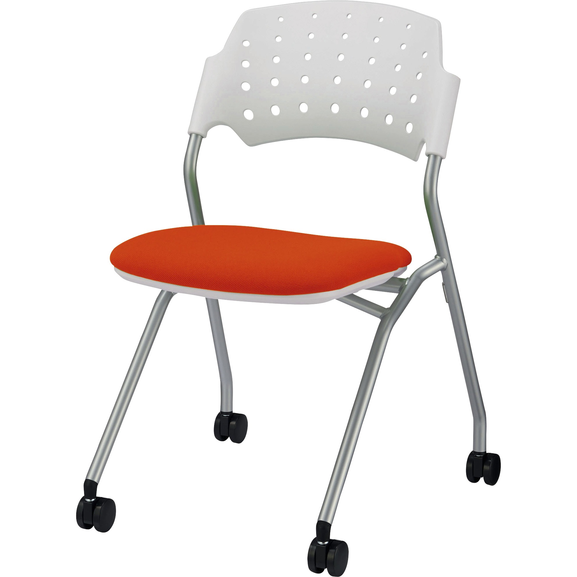 No.1690F ミーティング用チェアー トレット LION (ライオン事務器) キャスターあり オレンジ 高さ780mm幅522mm奥行519mm