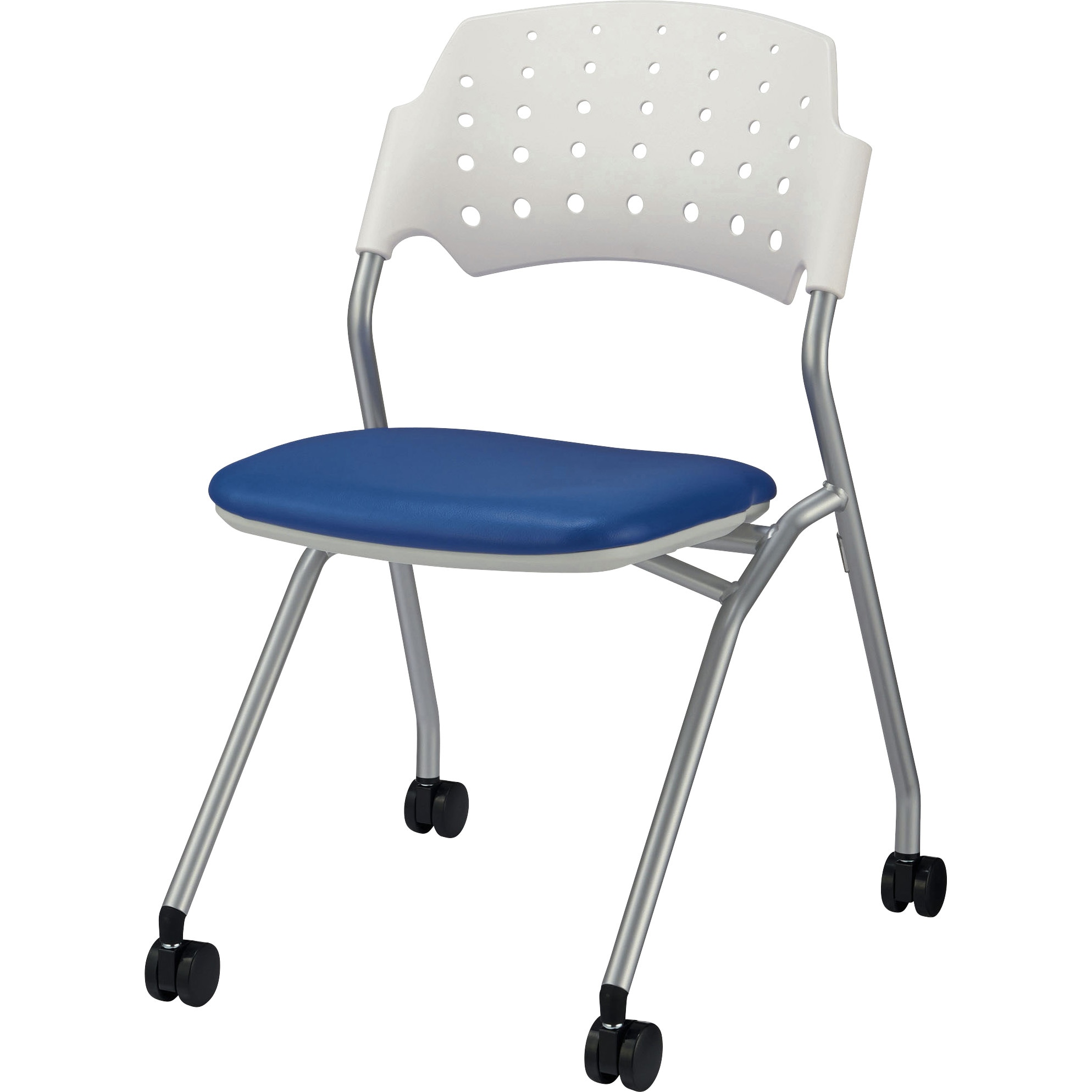 ライオン事務器 品番69110 ミーティング用チェアー〈フルト〉　ブルー　背ヌード レザー張り No.1430S