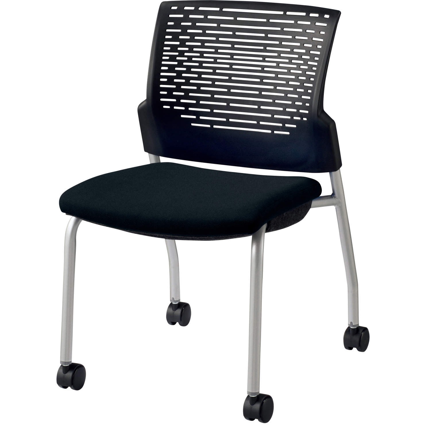 No.1760F ミーティング用チェアー スターブ LION (ライオン事務器) ブラック色 キャスターあり スタッキング可・3脚 高さ797mm幅514mm奥行591mm